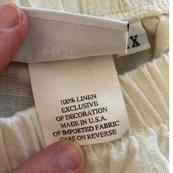 Hot Cotton Woman 1X Linen Pants Cream Floral Embroidered Pull On Cropped Elastic - Picture 4 of 8